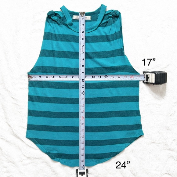 Free People Twist Knot Cutout Teal Blue Striped Sleeveless Crew Neck Tank Top - Picture 9 of 9